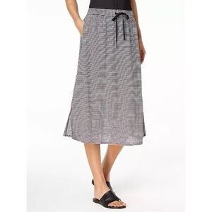 Eileen Fisher “Organic Linen A-Line” black/white striped knee-length skirt (M)